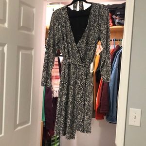 LOFT Plus black/cream leopard wrap dress Sz 16